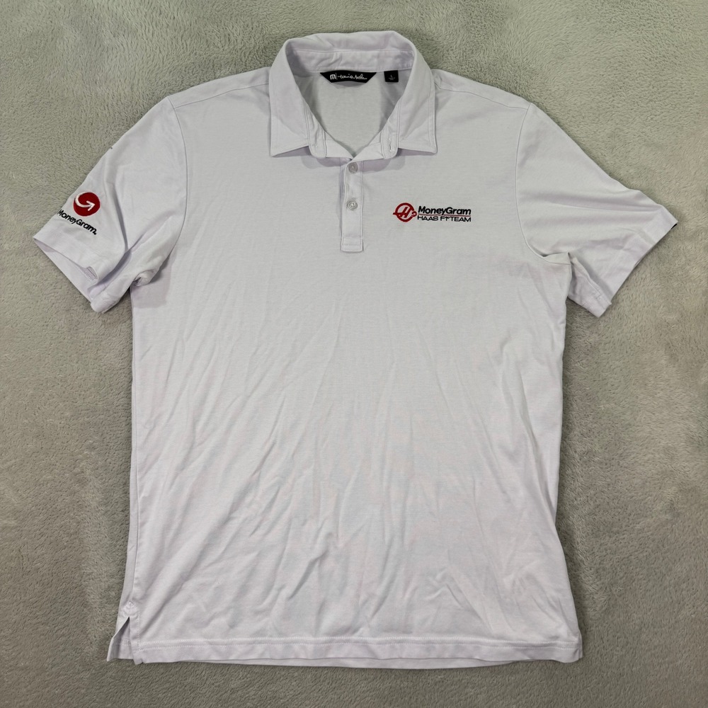 OFFICIAL Travis Mathew Mens Large MoneyGram Haas F1 Team Polo Shirt Golf Preppy